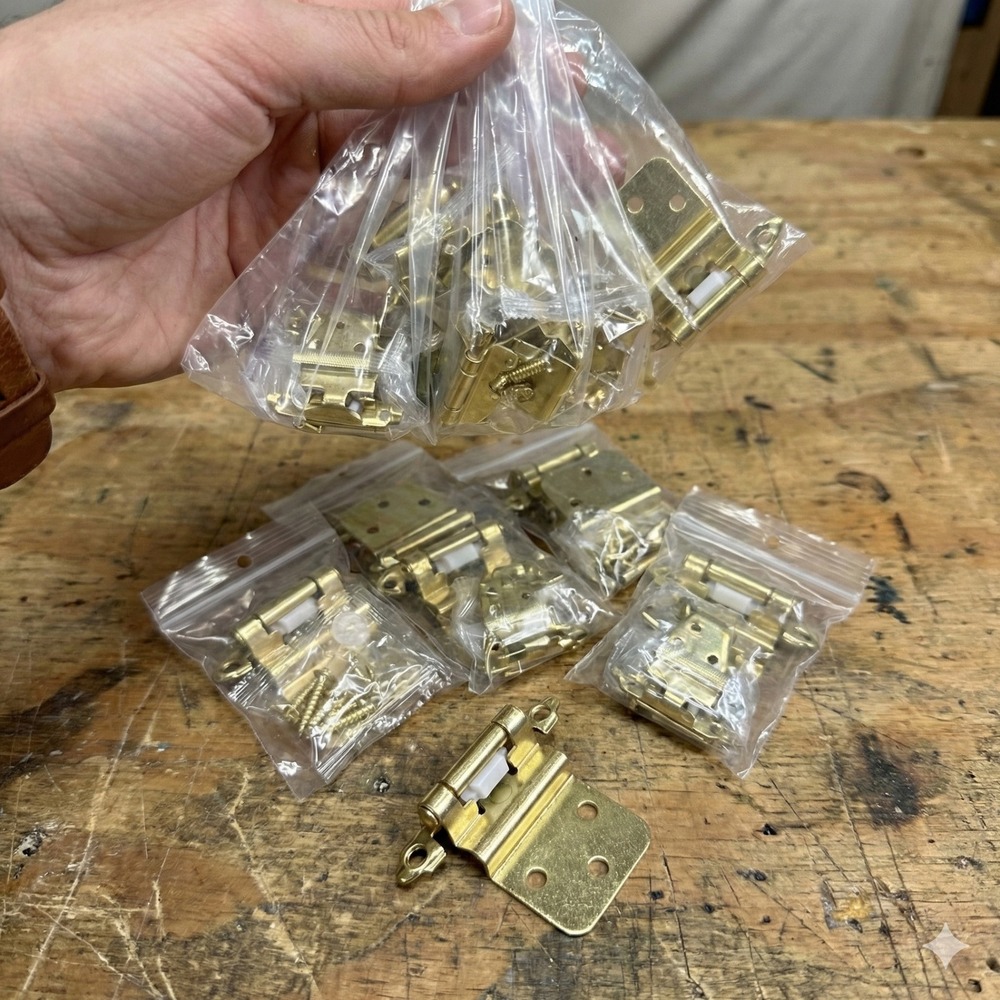 Lot of 20 Brass Cabinet Hinges 1/2" Overlay Self Closing Face Frame Partial Wrap